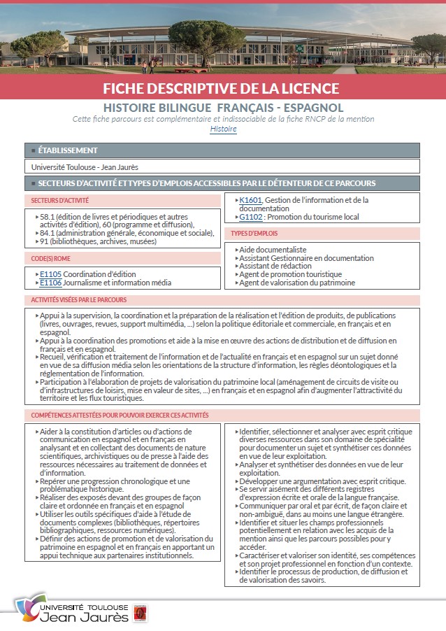 Image fiche descriptive Licence Histoire Bilingue français - Espagnol